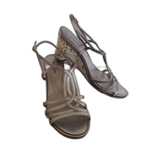 Dressbarn Viv Strappy Wedge Sandal Size 8.5 Golden Bronze Snake Print Pattern